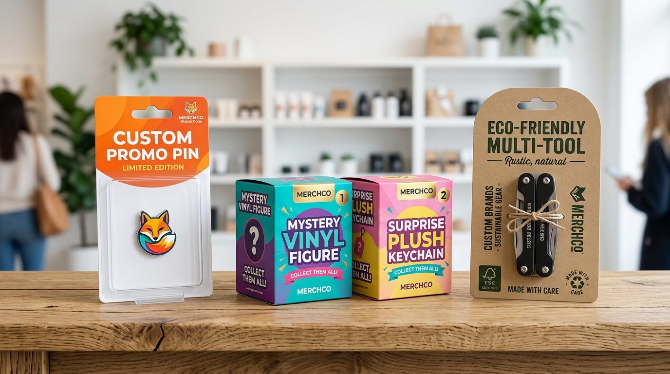Retail packaging for merchandise drops: blister cards, mystery blind boxes
