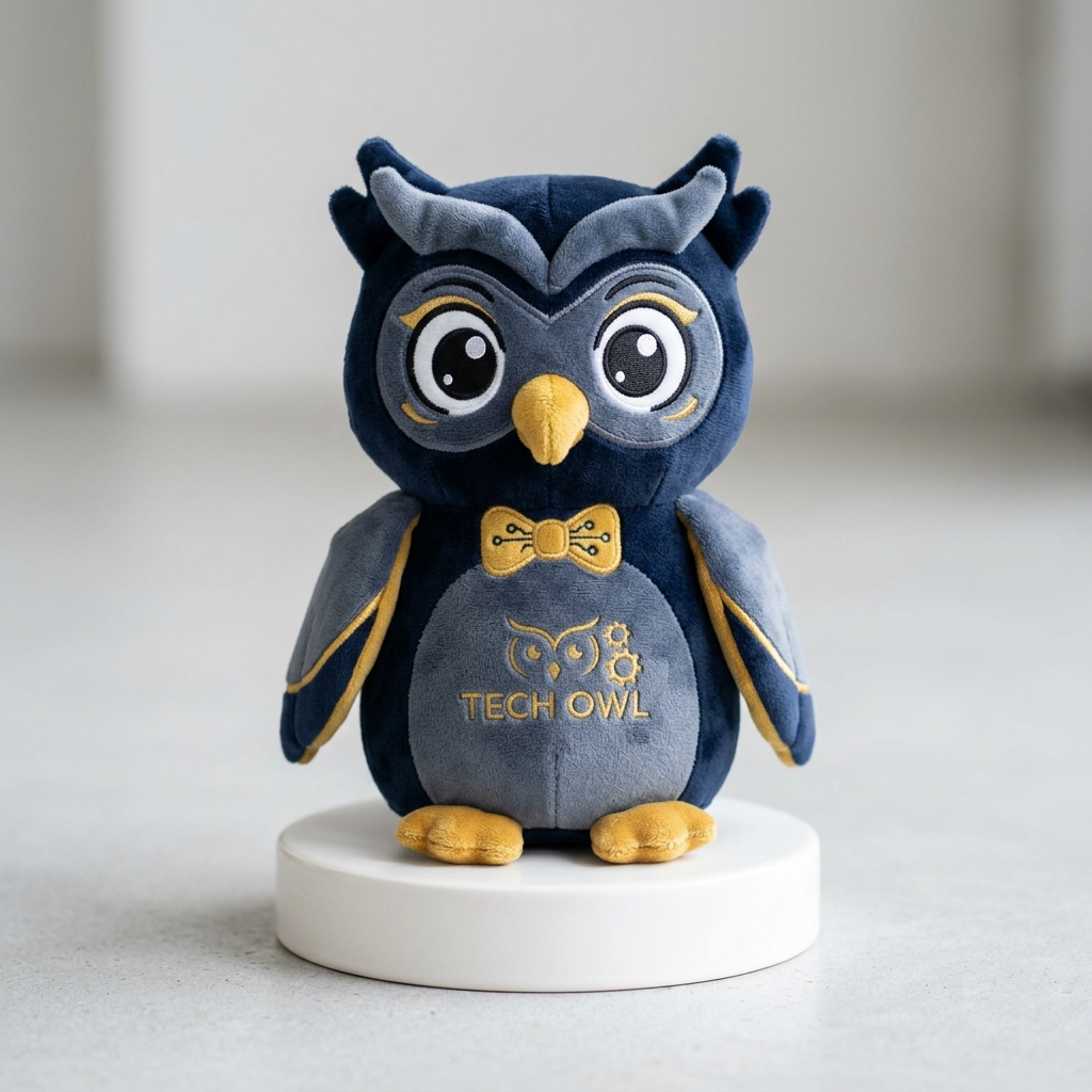 20cm Custom Tech Owl Plush Mascot Frontal View