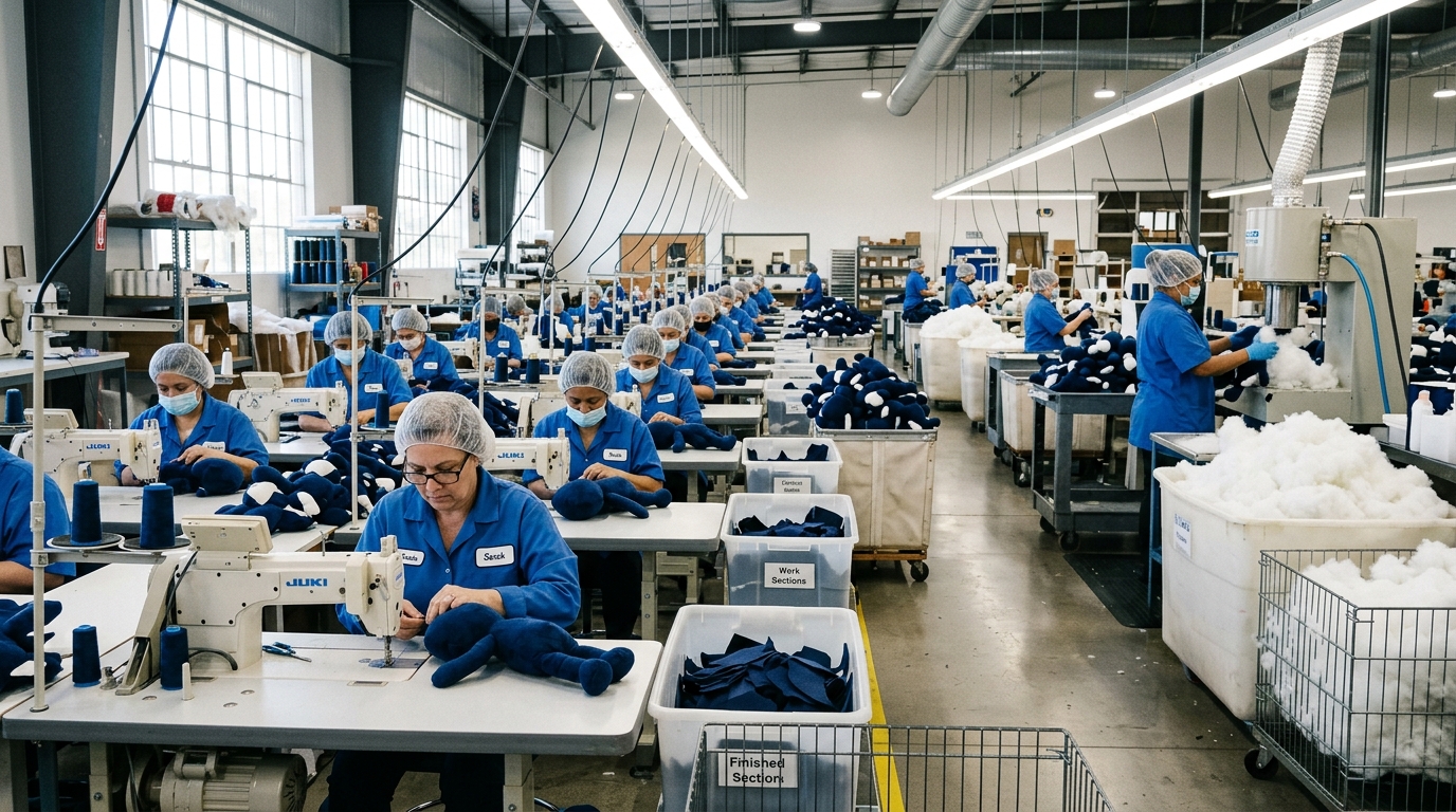 Modern Sewing and PP Cotton Stuffing Workshop Floor with Juki Machines