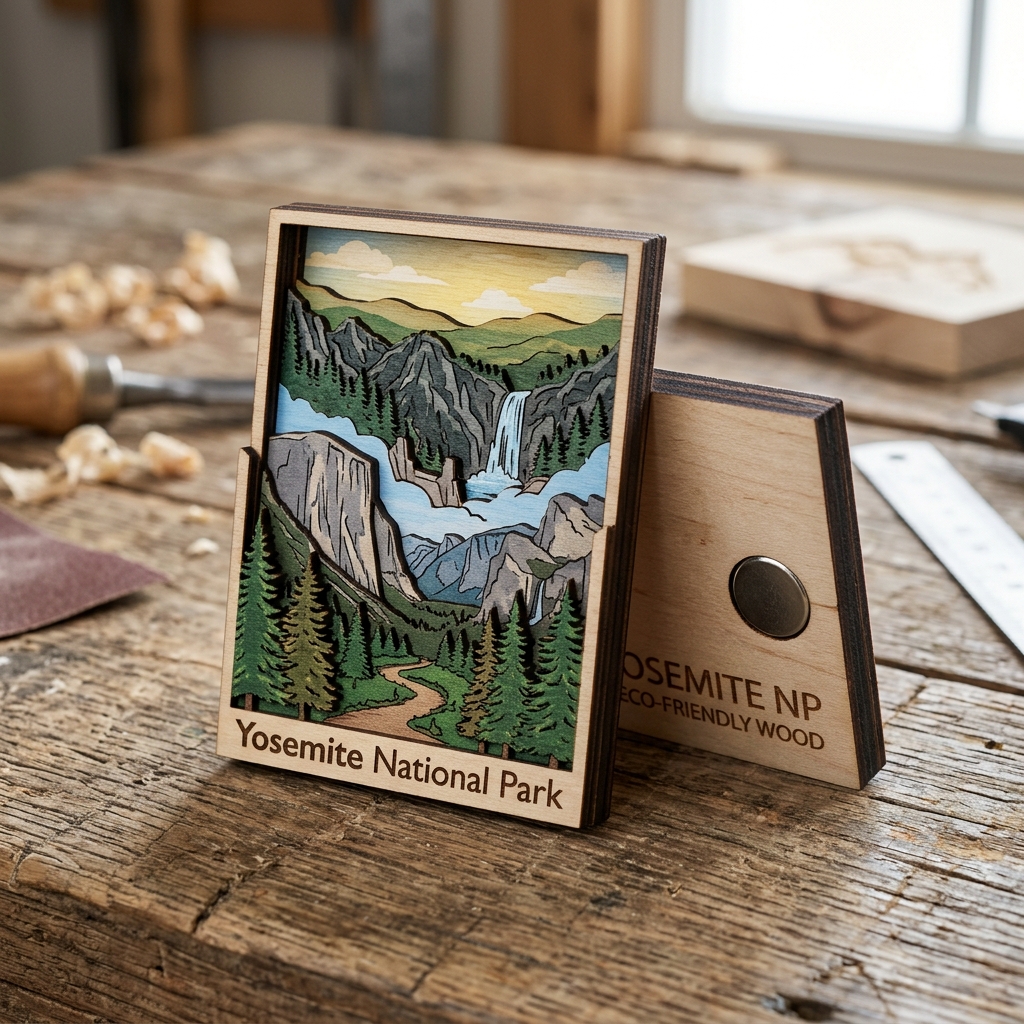 Multi-Tier Laser Cut Natural Basswood Magnet